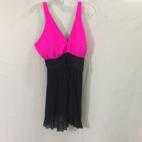 NEW BMJL Swim Dress XXL Pink Black Sheer Skirt Adjustable Straps New with Tags - Picture 3 of 6